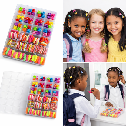 Honey Beedzz Girls Hair Accessories Set – 100+ PCS Colourful Mini Hair Ties & Claw Clips in a Storage Box for Kids & Toddlers
