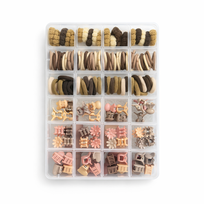 Honey Beedzz Girls Hair Accessories Set – 100+ PCS Colourful Mini Hair Ties & Claw Clips in a Storage Box for Kids & Toddlers